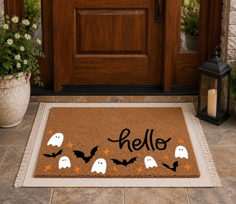Halloween Ghost Welcome Mat, Halloween Doormat, Halloween Outdoor Decor, Ghost Decor, Halloween Bats, Halloween Home Decor, Fall Decor. DMPETAL10