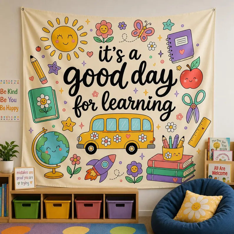 Classroom Tapestry, Cute Learning Wall Decor, Teacher Classroom Banner, Back To School Gift For Kids, Reading Corner Wall Hanging Decor. CBPETAL07