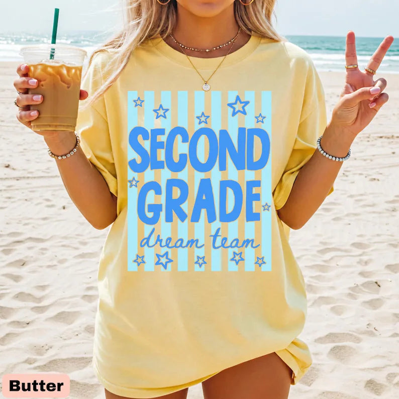 Second Grade Dream Team Stripes Comfort Colors Shirt, Back to School Matching 2nd Grade Teacher Team Tee, Second Grade Teacher Crew. SPETAL6