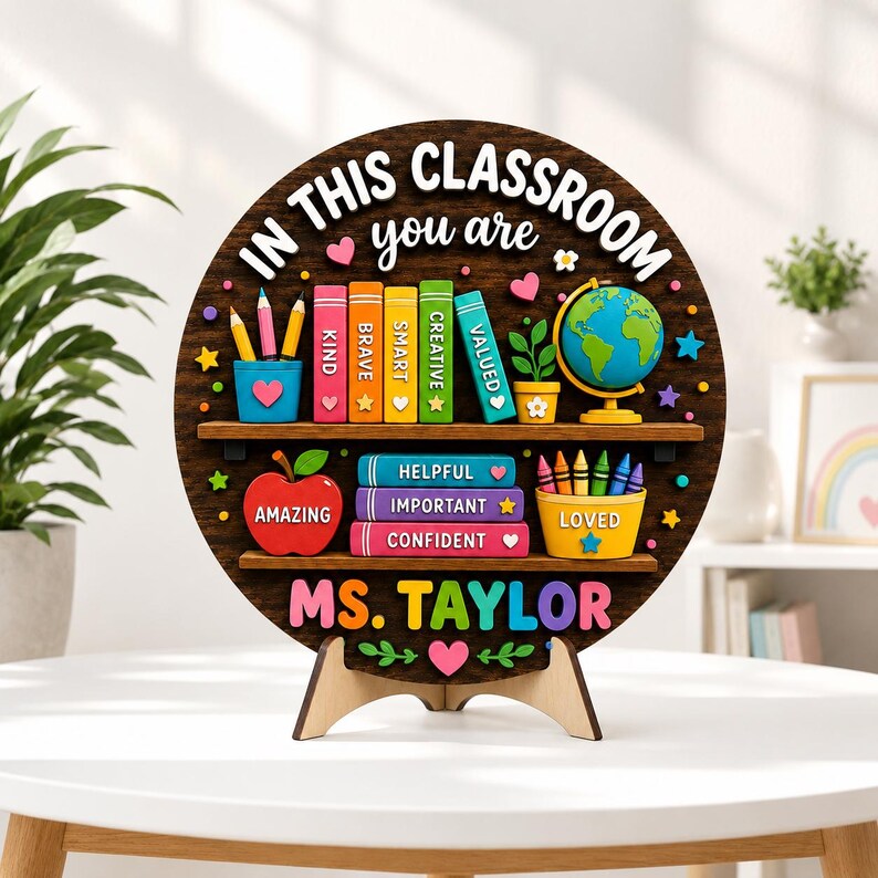 Custom Teacher 3D Door Welcome Hanger | Personalized Wooden Classroom Name Sign | Back to School Gift for Teacher | Desk Name Plate. DHPETAL04
