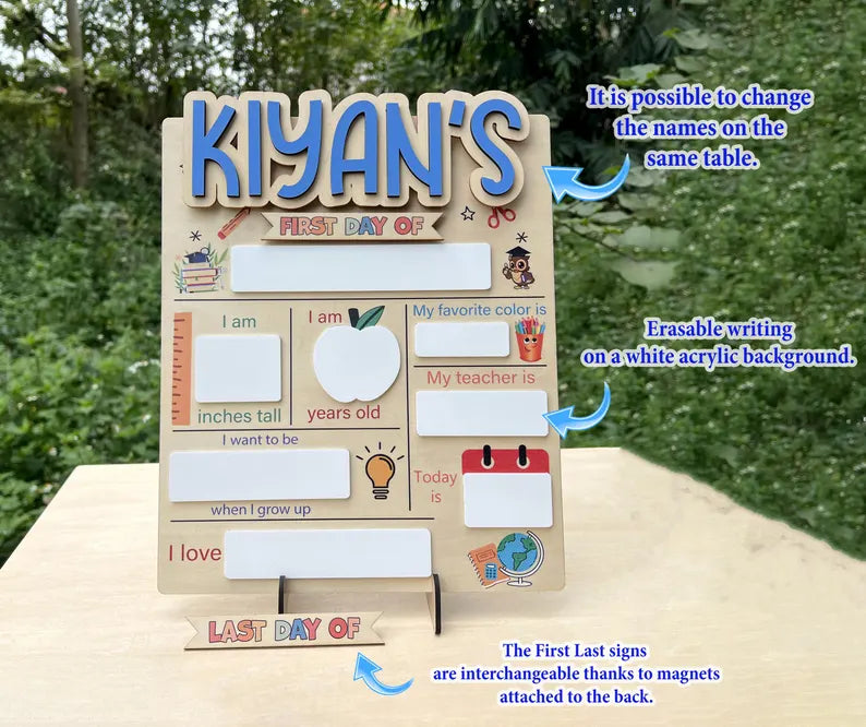 Customizable First and Last Day of School Sign Board, Dry Erase Name Board, Preschool Photo Prop, School Milestone Keepsake. SBPETAL04