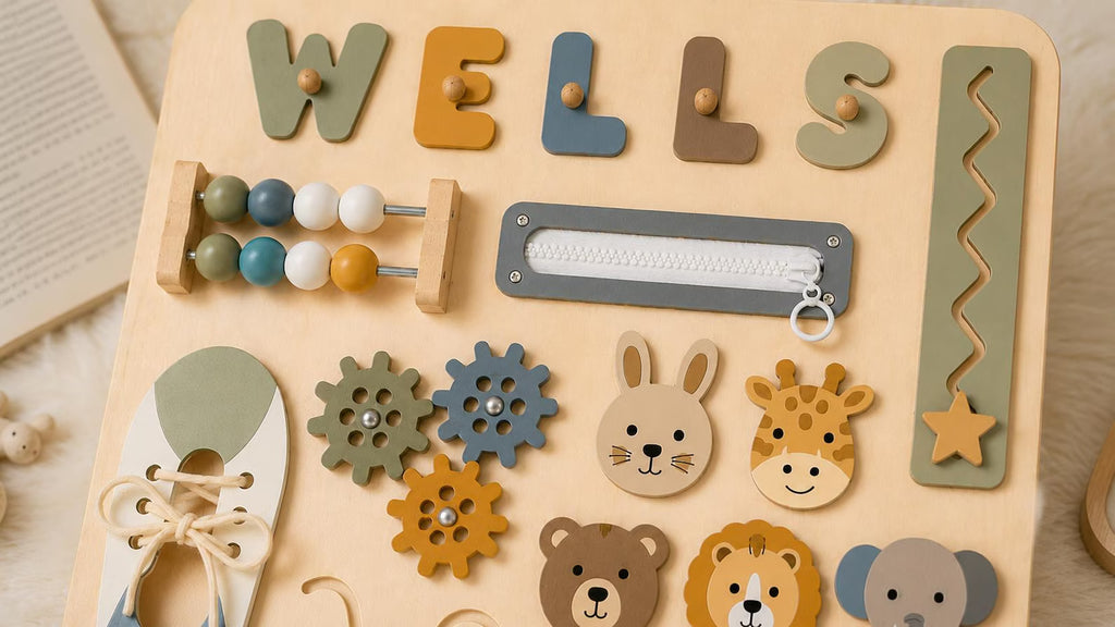 Personalized Wooden Name Puzzle, Custom Montessori Busy Board for Toddlers, Baby Name Puzzle Gift, First Birthday Gift, Baby Boy Girl Toy. NPPETAL5