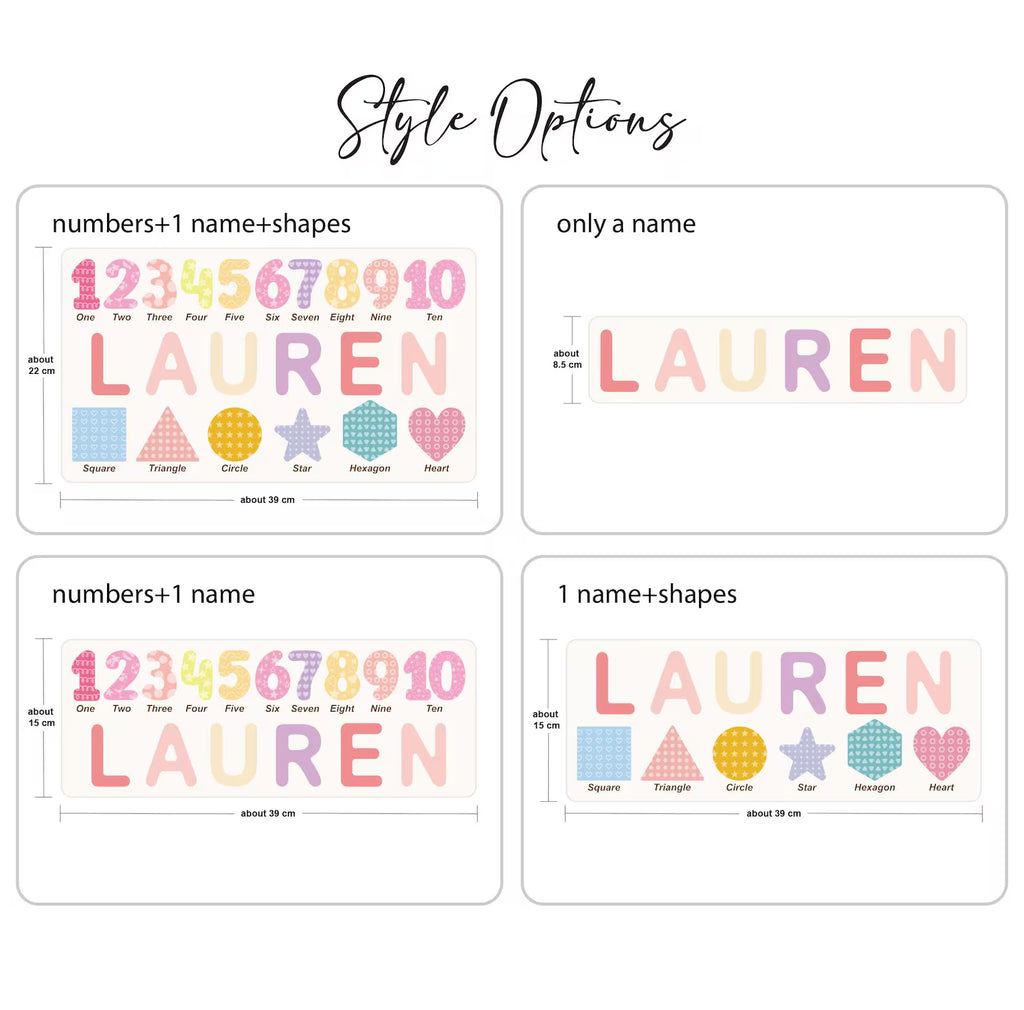 Personalized Wooden Name Puzzle Gift for Boys & Girls, Custom Baby Gifts Name Puzzle with Numbers, Geometry Shapes, Back Engraving. NPPETAL1