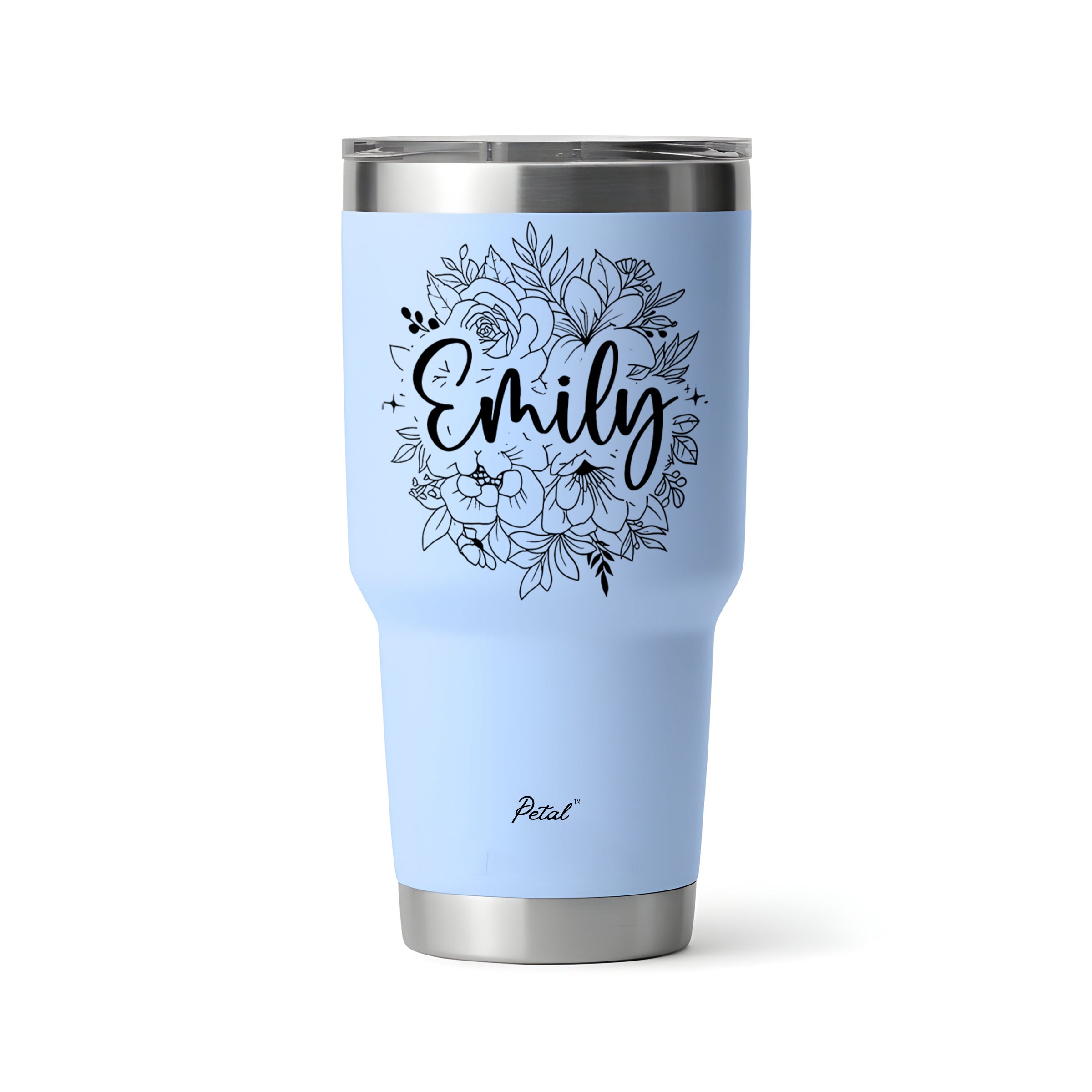 Personalized Flowers With Name Step Tumbler 30oz, Stainless Steel Tumblers With Straw Handle, Custom Birth Month Flowers Cup, Birthday Gift