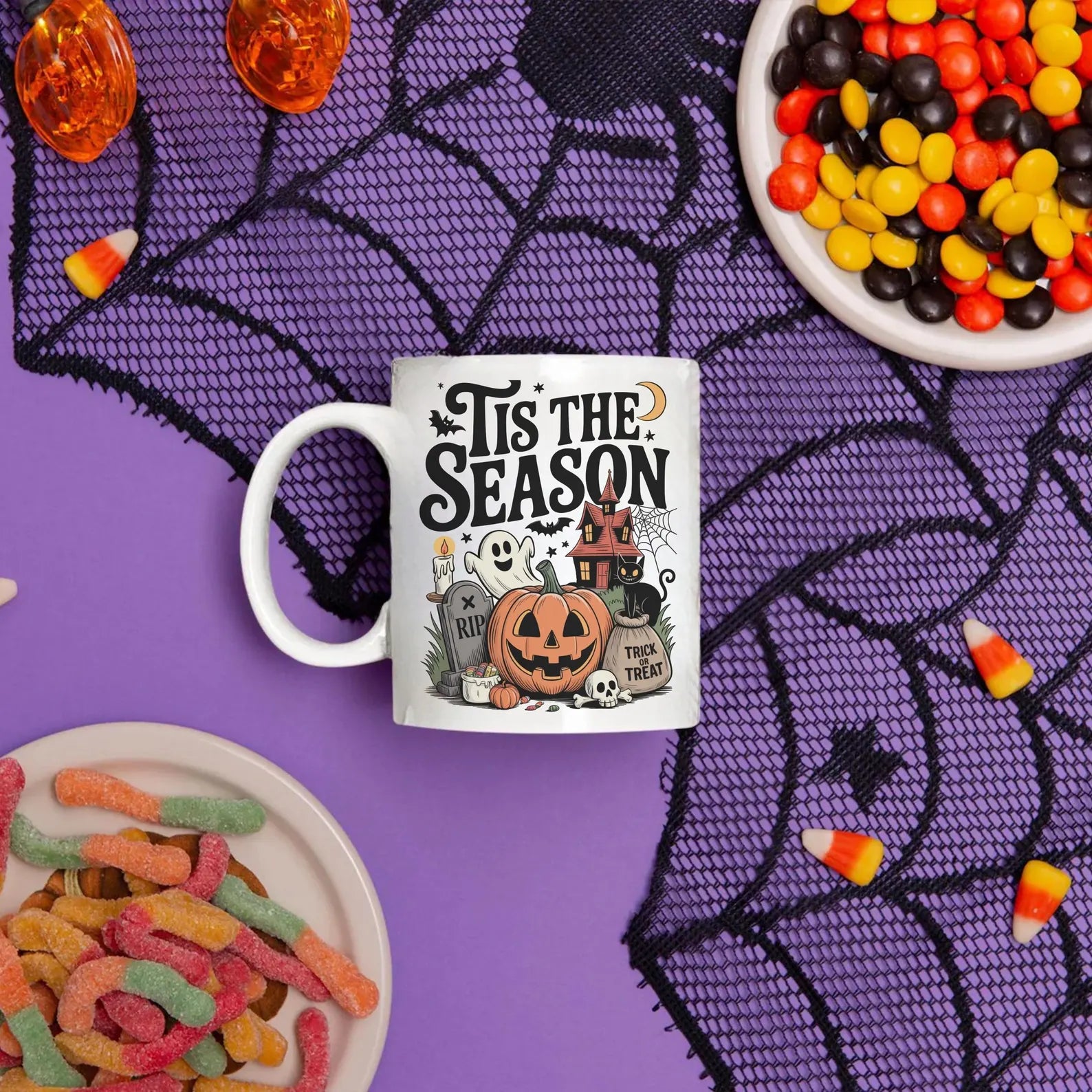 Tis The Season Halloween Mug, Spooky Ghost Pumpkin Coffee Cup, Cute Haunted House Mug, Cozy Fall Autumn Mug, Trick or Treat Gift. MPETAL5