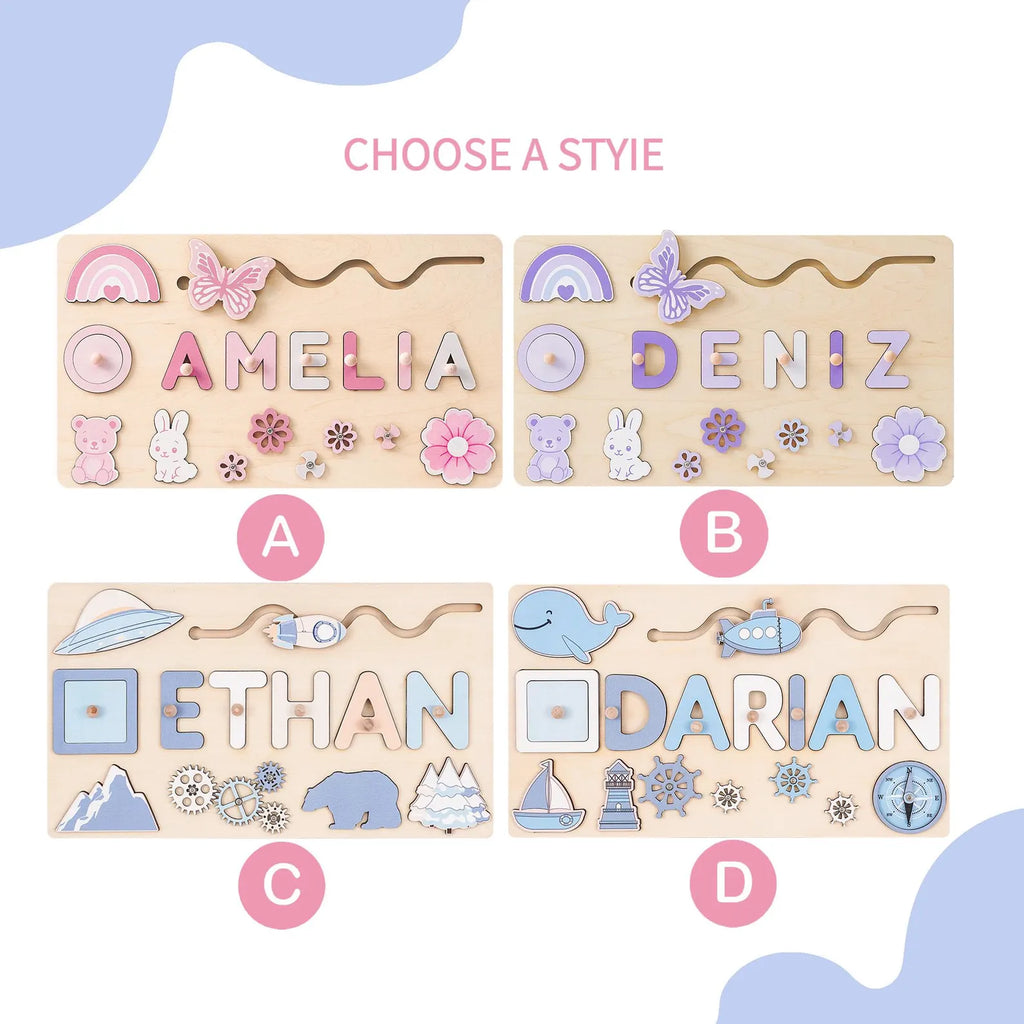 Custom Baby Girl Name Puzzle, Wooden Montessori Toys, Christmas Gifts for Toddlers, 1 year old gifts, Personalized 1st Girl birthday gifts. NPPETAL19