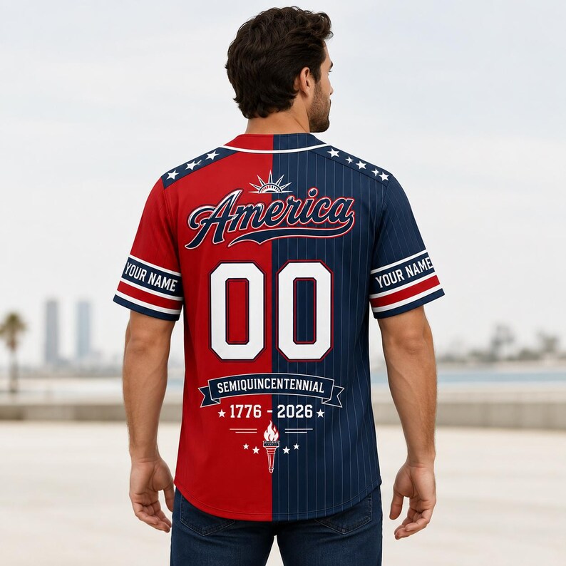 USA 250th Anniversary Baseball Jersey, Custom Couples 4th Of July Shirt, Patriotic Gift for Men. BJPETAL08
