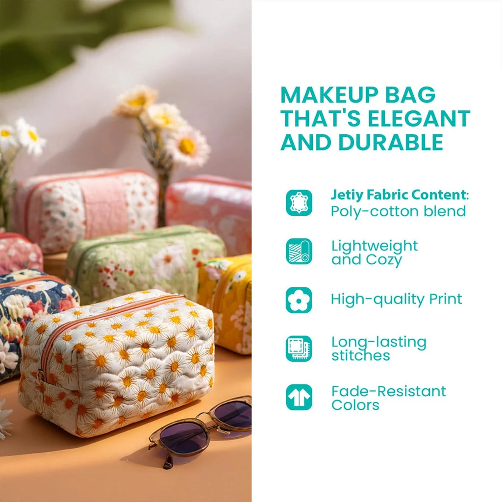 Quilted Honey Bee Makeup Bag, Honeycomb Cosmetic Bag, Bee Lover Travel Toiletry Pouch, Nature-Inspired Zipper Organizer Gift for Women – QMBPETAL71