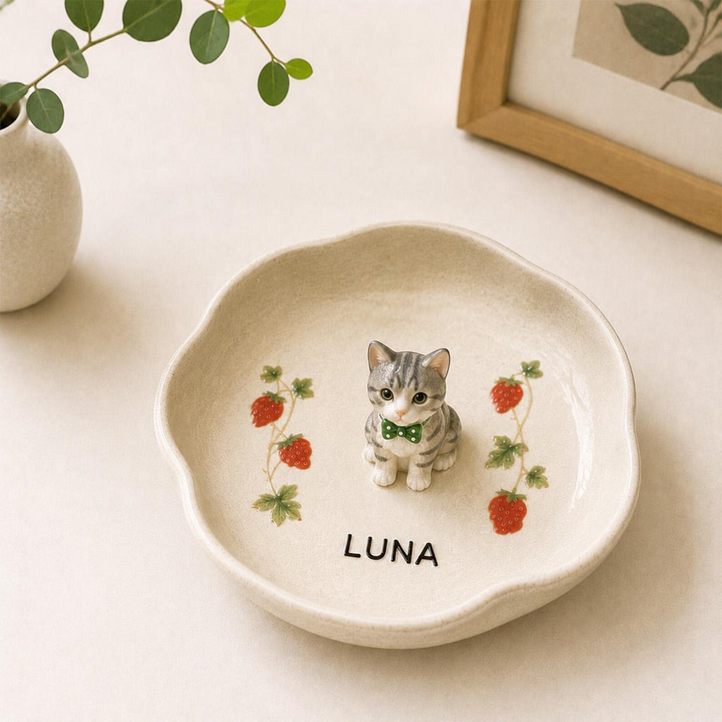 Personalized Pet Ring Dish, Custom Dog Ceramic Jewelry Tray, Custom Name Trinket Tray. CPPETAL11