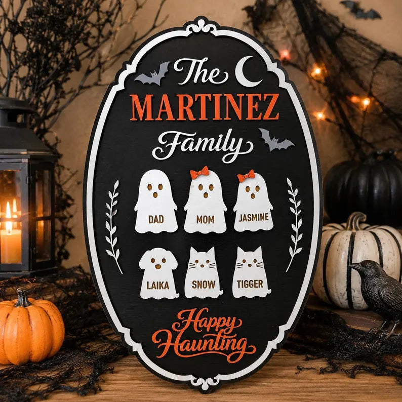 Personalized Halloween Sign, Family Name Sign, Custom Last Name Sign, Halloween Wall Decor, Ghost Family Sign, Spooky Home Decor. HLWDHPETAL12