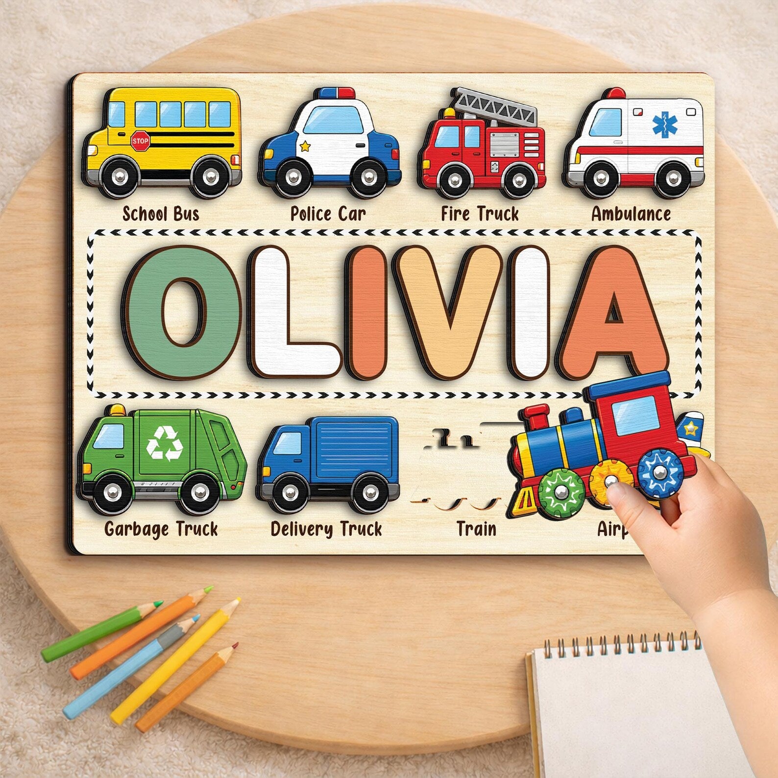 Custom Transportation Puzzle with Cars,Vehicle Name Puzzle Board,Montessori Toy for Baby Boys,Newborn Gift,Toddlers Gift,Baby Room Decor. NPPETAL20