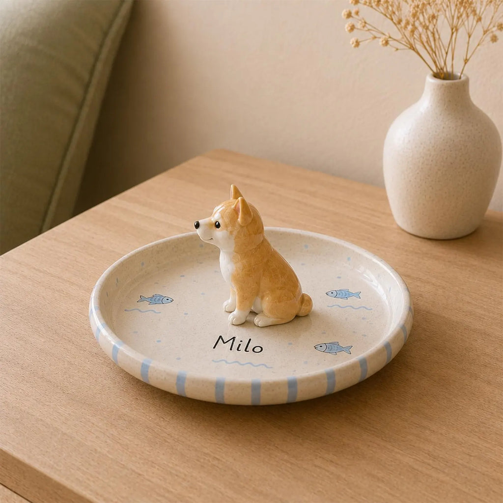 Personalized Pet Ring Dish, Custom Rabbit Ceramic Jewelry Tray, Handmade Animal Keepsake Dish. CPPETAL12