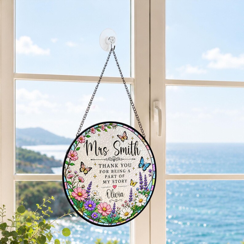 Personalized Teacher Appreciation Glass Suncatcher, Thank You Teacher Gifts, End Of School Gifts For Teacher, Teacher Window Hanger Decor. SUNPETAL17