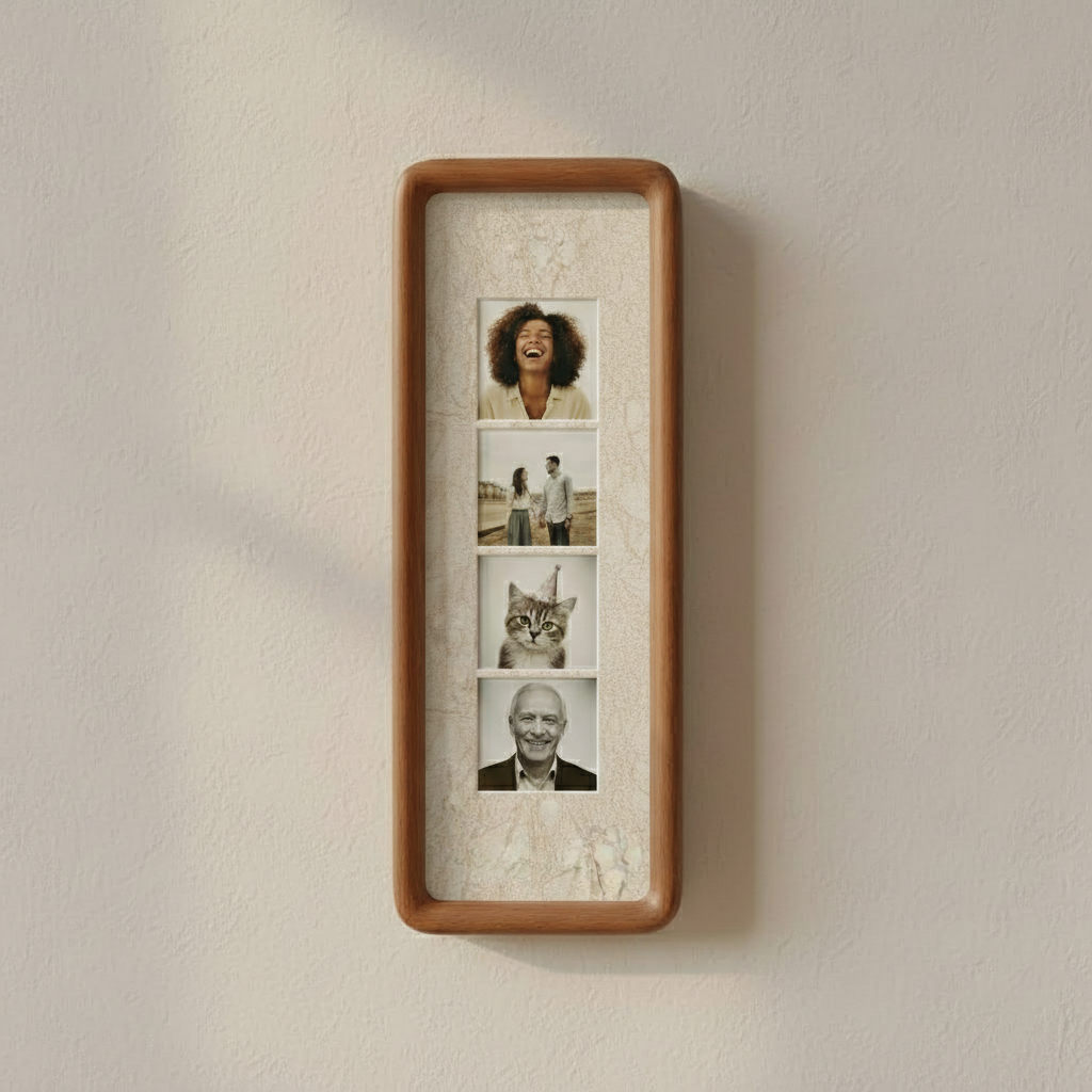Photobooth Picture Frame, Solid Wood Photo Strip Frame with Colored Mount, Long Ready to Hang Wall Picture Frame