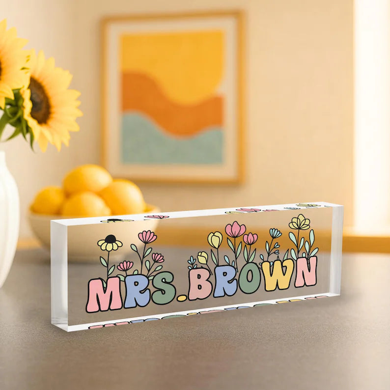 Teacher Desk Plaque, Custom Teacher Gift, Back to School Gift, Teacher Appreciation, Classroom Name Sign, School Year Gift. DNPETAL07