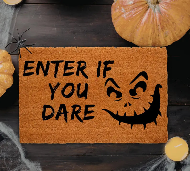 Personalized Halloween Doormat, Custom Pumpkin Face Doormat, Hey Boo Door Mat, Spooky Welcome Mat, Halloween Decor, Custom Name Rug. DMPETAL3