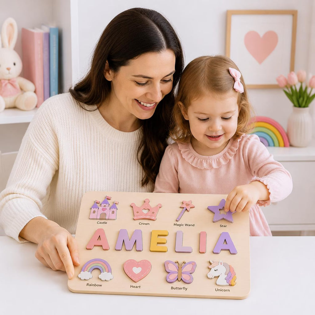 Personalized Woodland Adventure Name Puzzle, Wooden Name Puzzle for Kids, Camping Nursery Decor, Custom Baby Name Gift. NPPETAL8