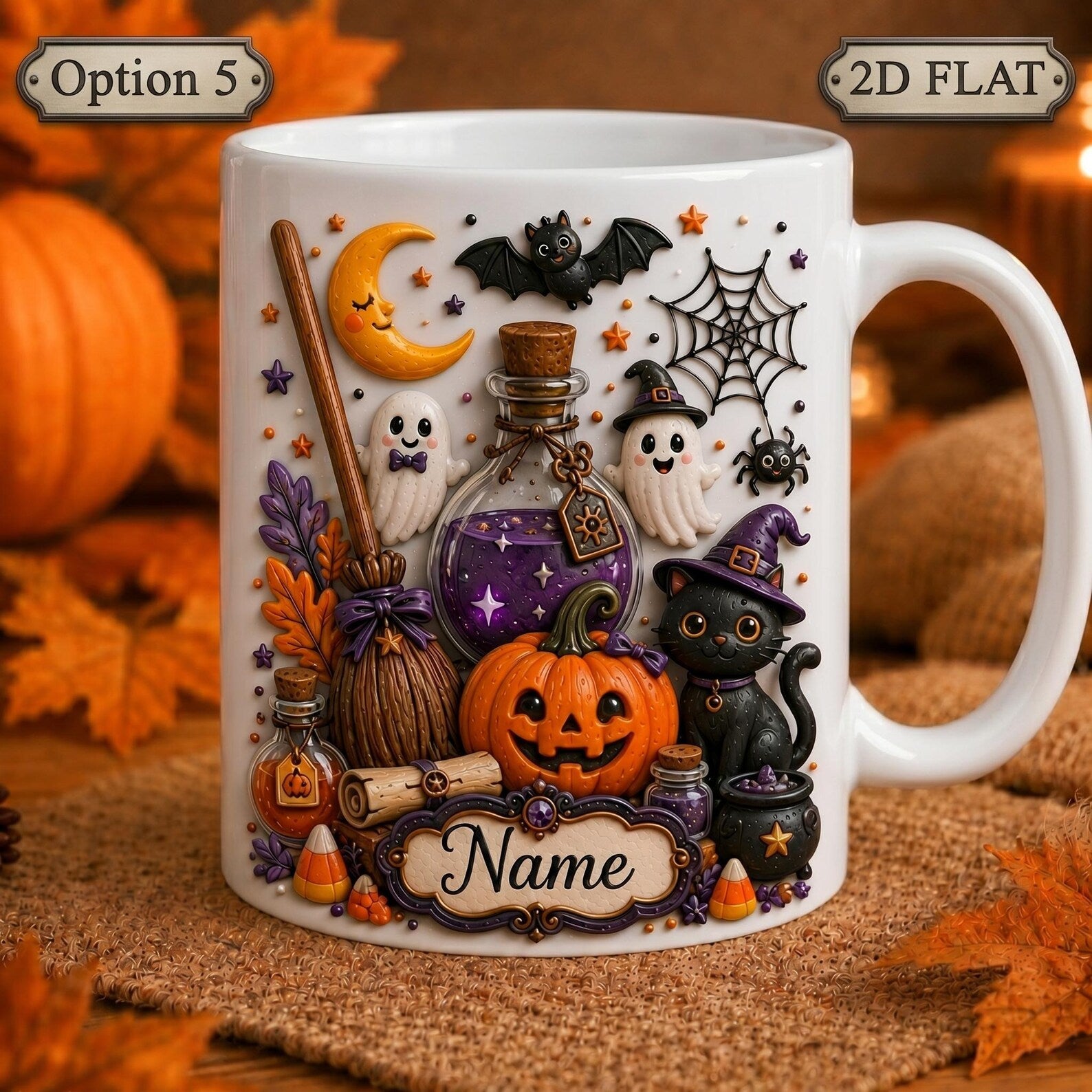 Personalized Halloween Mug, Custom Spooky Coffee Cup, Cute Witch Ghost Pumpkin Mug, Fall Halloween Gift with Name. MPETAL10