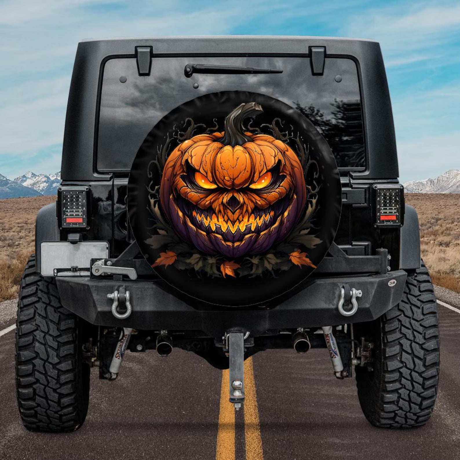 Scary Pumpkin Spare Tire Cover, Halloween Jack O Lantern Jeep Tire Cover, Spooky PVC Leather Tire Cover, Fall Vehicle Accessories Gift. TCPETAL19