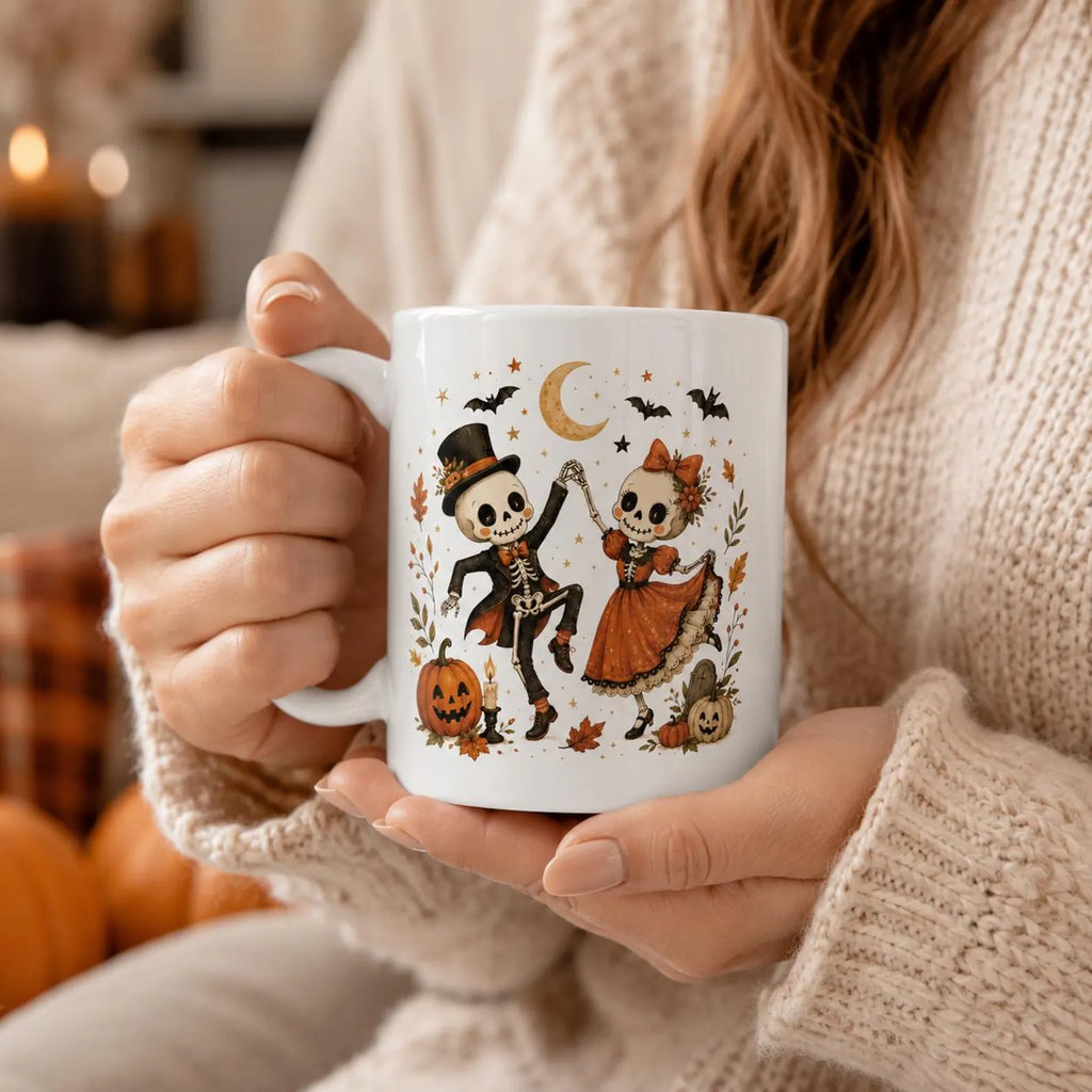 Halloween Skeleton Couple Mug, Dancing Skeletons Coffee Mug, Vintage Halloween Mug, Cute Skeleton Gift, Fall Halloween Coffee Mug. MPETAL1