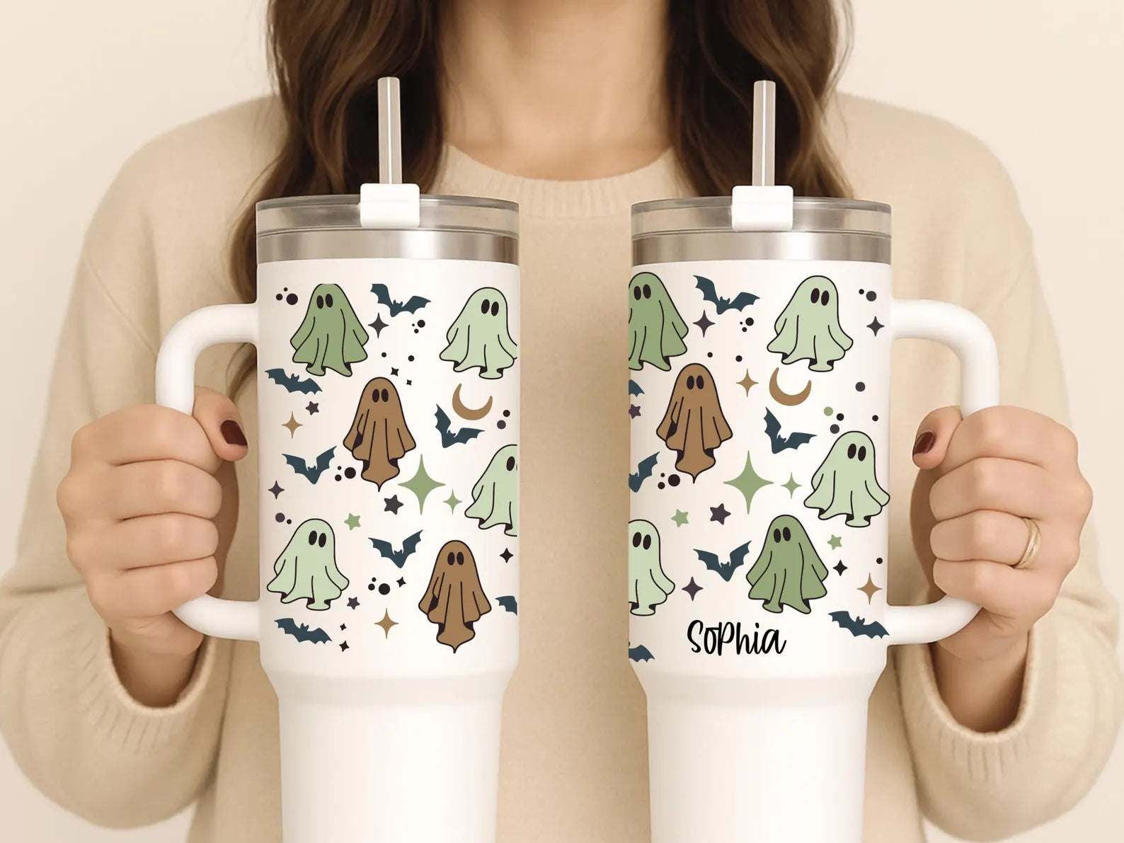 40 oz Personalized Halloween Ghost Tumbler With Handle 40oz Ghost Tumbler Custom Halloween Gift For Halloween Cup 40oz Cute Ghost Cup. TBLPETAL3