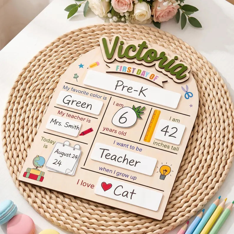 Custom First & Last Day of School Sign, Personalized Back to School Dry Erase Board, Preschool Photo Prop, School Milestone Keepsake. SBPETAL03