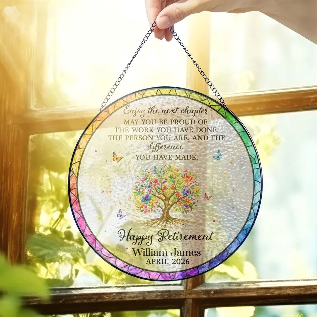 Tree of Life Retired Glass Suncatcher, Personalized Retirement Gift 2026, Farewell Gift for Teacher, Nurse, Coworker, Retirement Keepsake. SUNPETAL20