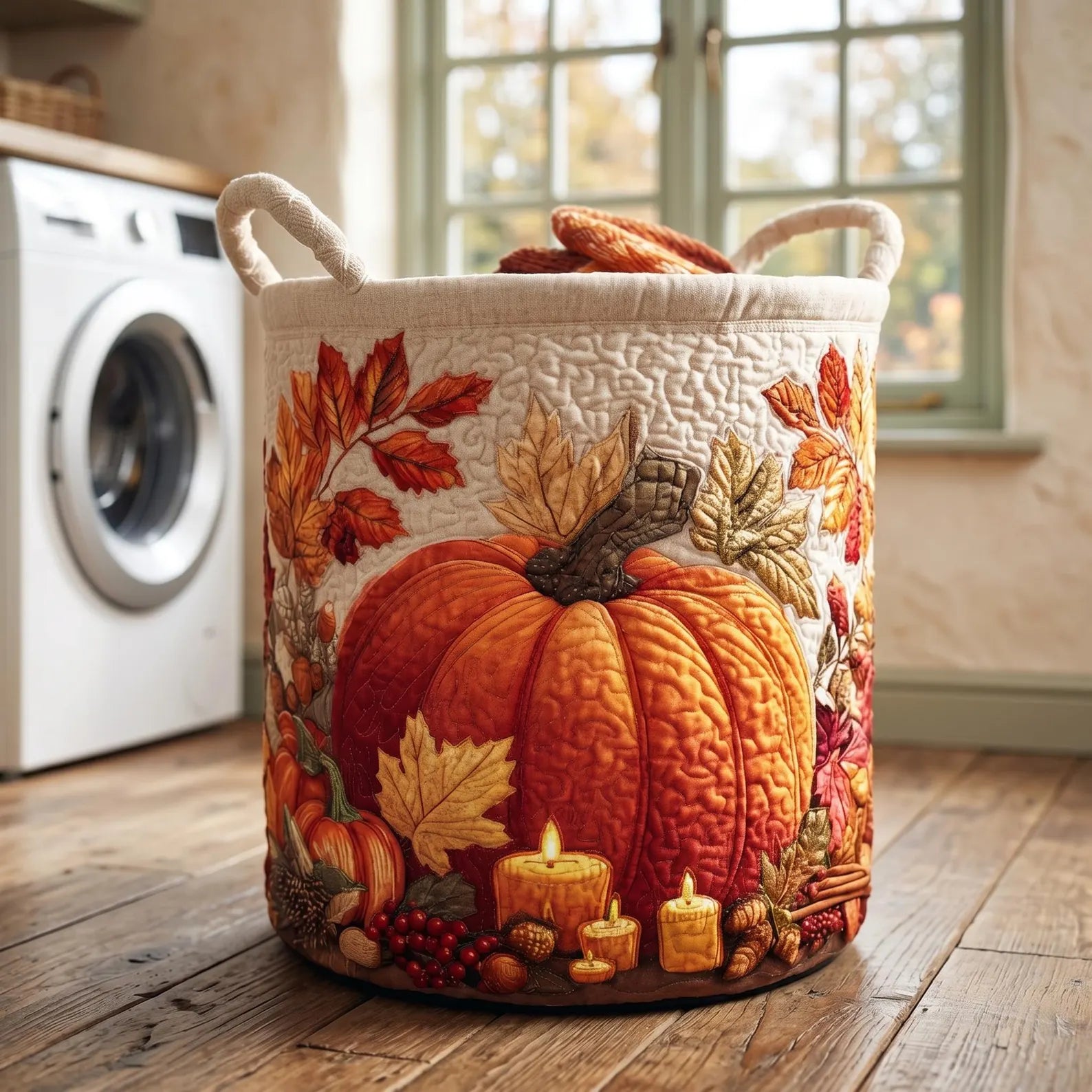 Pumpkin Harvest Laundry Basket, Spooky Fall Home Decor, Laundry Room Organizer, Halloween Gift, Housewarming Gift, Mother's Day Gift. HLWLBPETAL12
