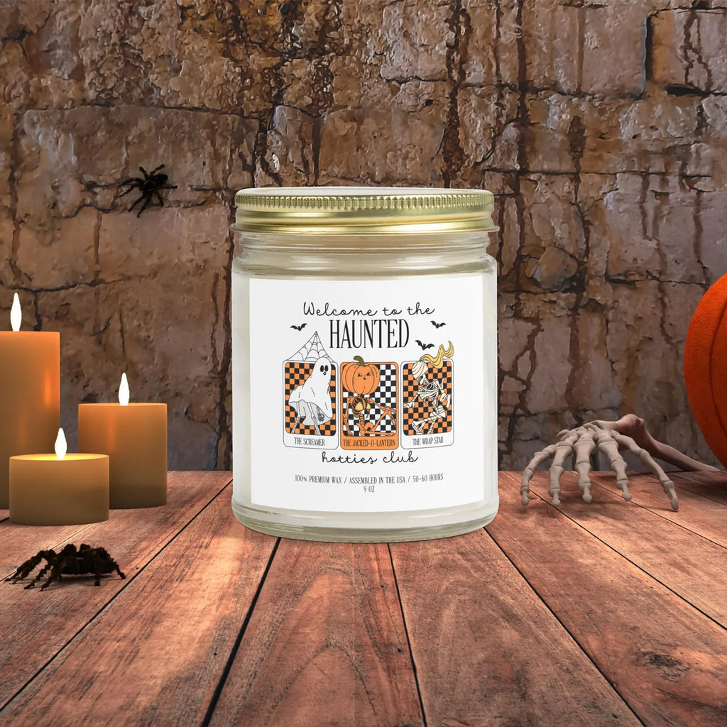 Haunted Hotties Halloween Candle – Funny Skeleton Ghost Pumpkin Scented Soy Candle, Spooky Cute Fall Decor, Witchy Gift Idea. SCPETAL8