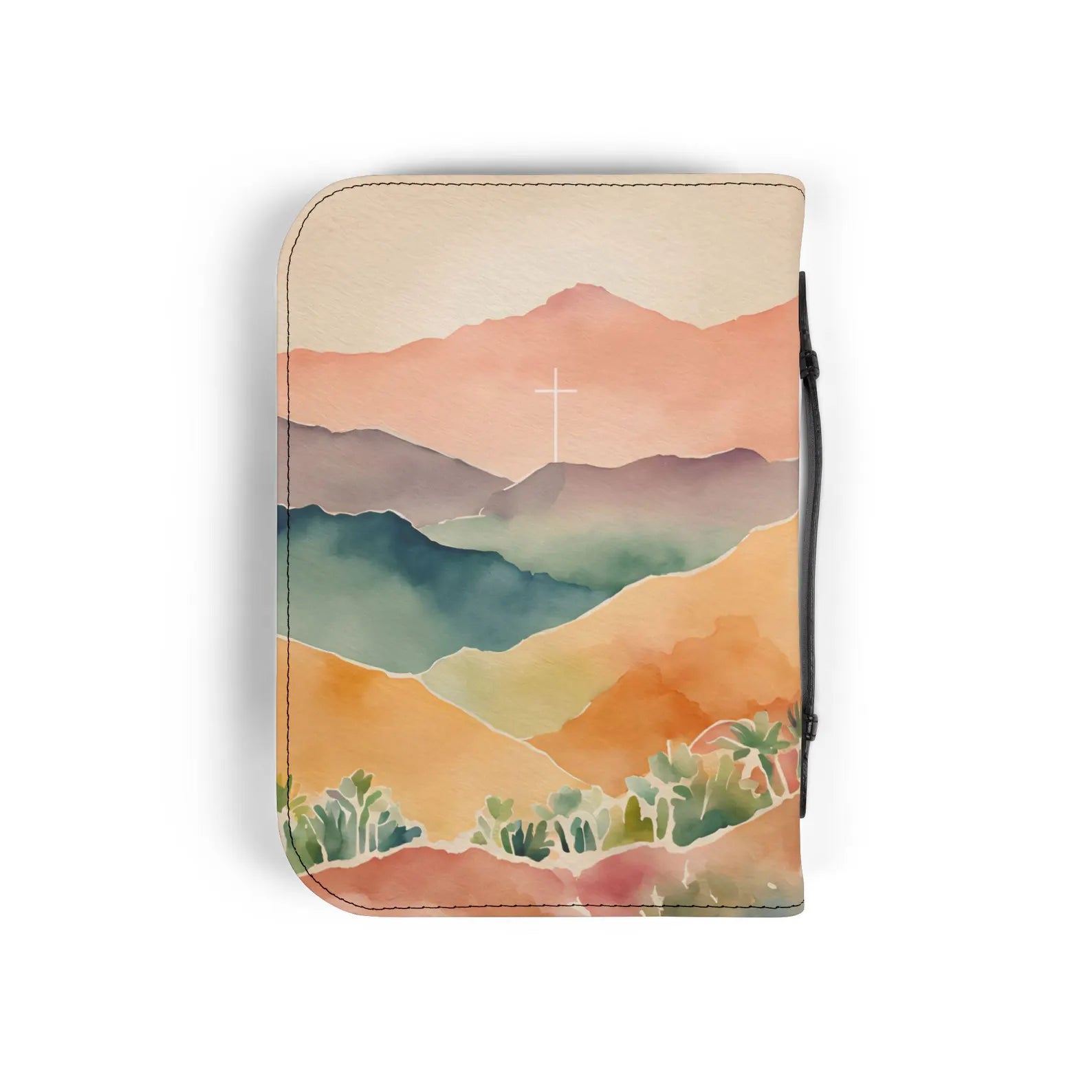 Christian Mountain Bible Cover, Watercolor Landscape Scripture Case, Faith Gift for Her. BCPETAL13