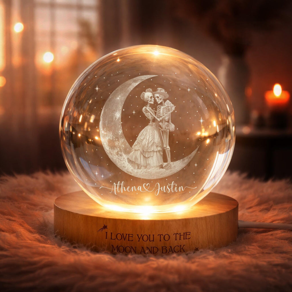 Custom Skeleton Couple Crystal Ball Night Light, Anniversary Gift, Engagement Gifts, Wedding Gift For Couples Gift, Wedding Anniversary Gift. LEDPETAL15