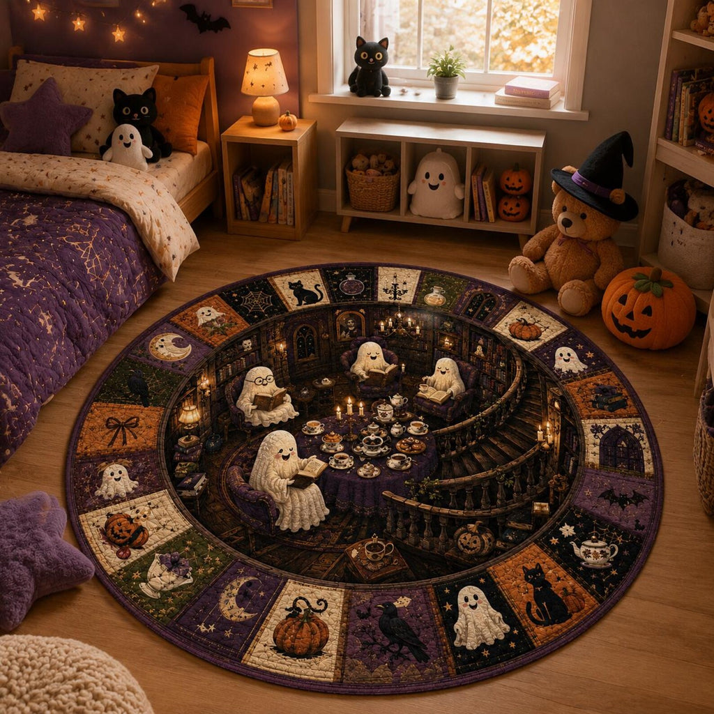 3D Illusion Ghost Halloween Round Rug, Cute Ghost Round Area Rug, Floor Mat, Spooky Floor Mat, Living Room Bedroom Decor, Ghost Lover Gift. QRPETAL30