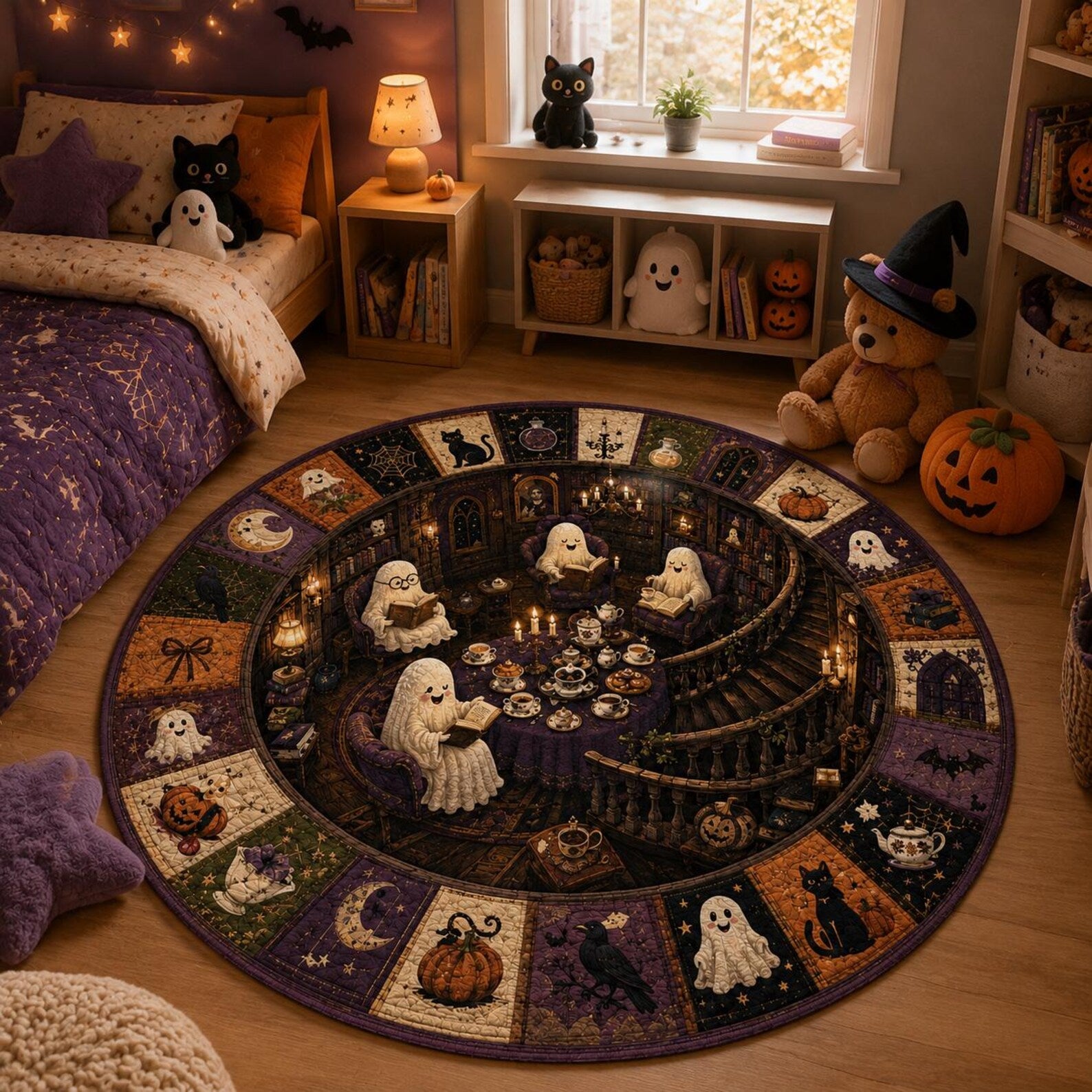 3D Illusion Ghost Halloween Round Rug, Cute Ghost Round Area Rug, Floor Mat, Spooky Floor Mat, Living Room Bedroom Decor, Ghost Lover Gift. QRPETAL30