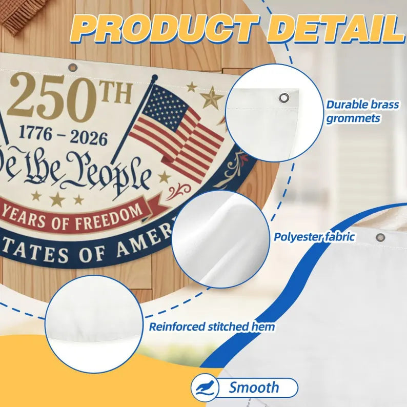 USA 250th Birthday Bunting Flag We The People Patriotic Porch Decor Independence Day Fan Banner America 1776 2026. BPETAL02