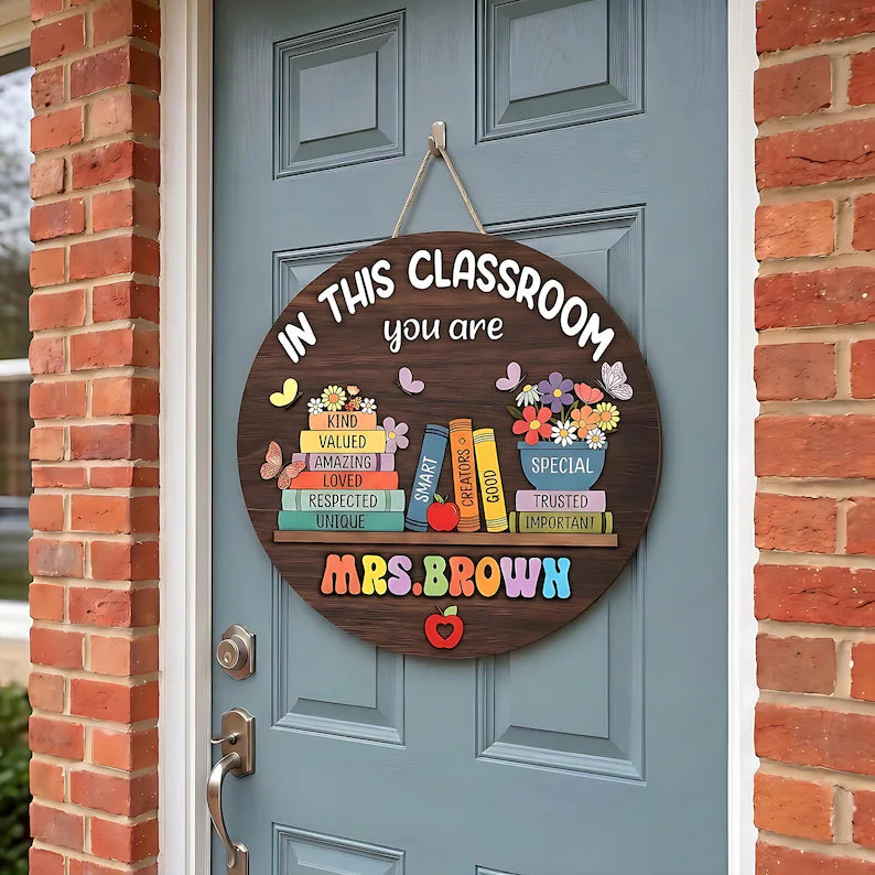 Personalized Teacher 3D Wooden Door Sign, Custom Teacher Door Hanger, Cute Classroom Decor, Teacher Name Sign Appreciation Gift for School. DHPETAL06