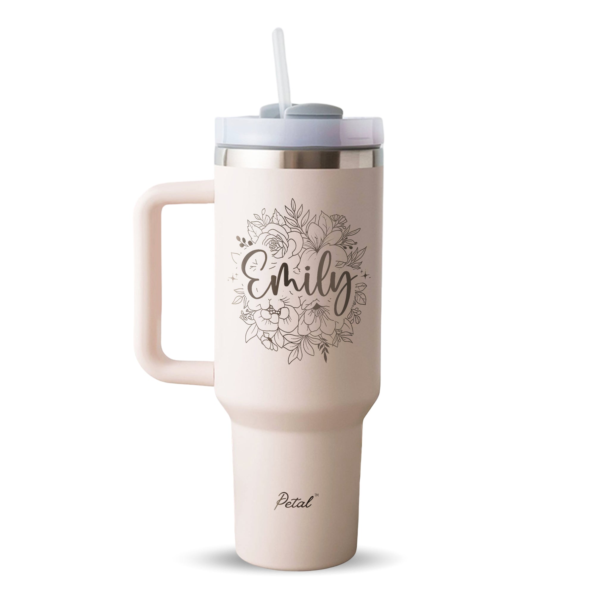 Personalized Flowers With Name Tumbler 40oz, Stainless Steel Tumblers With Straw Handle, Custom Design Tumbler, Birthday Gift