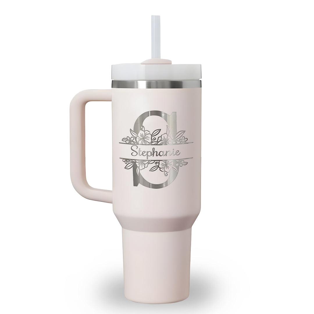 Personalized Birth Birth Flowers With Name Tumbler 40oz, Custom Stainless Steel Travel Mug with Handle and Straw, Floral Coffee Cup, Gift for Her, Mom, Bridesmaid