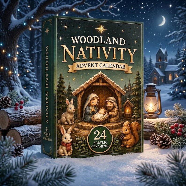 Christian Nativity Advent Calendar 2026, 24 Christmas Ornaments Countdown Calendar, Woodland Bible Story Gift for Kids & Families AXMAS04