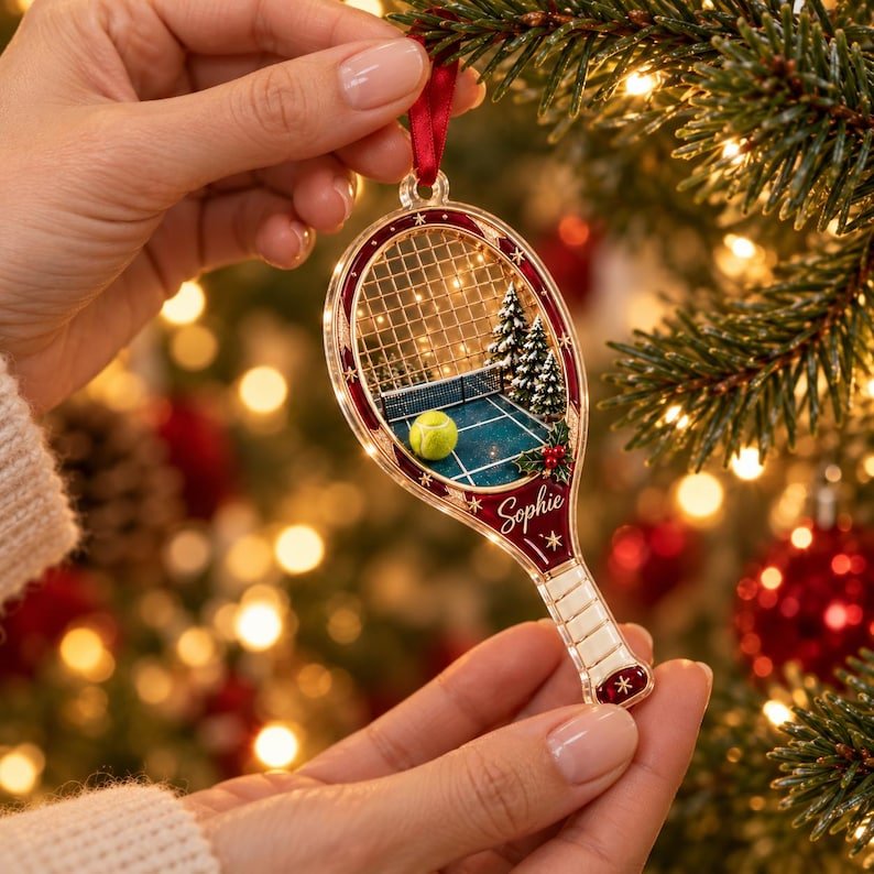 Personalized Tennis Racket Acrylic Ornament Custom Tennis Player Court Keepsake Christmas Tree Decor Gift For Tennis Coach Lover ACRYLICOR04