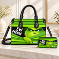 Personalized Funny Grinch Christmas Leather Handbag, Grinch Christmas Leather Tote Bag, Grinch Wallet, Christmas Bag Gift GBAG04