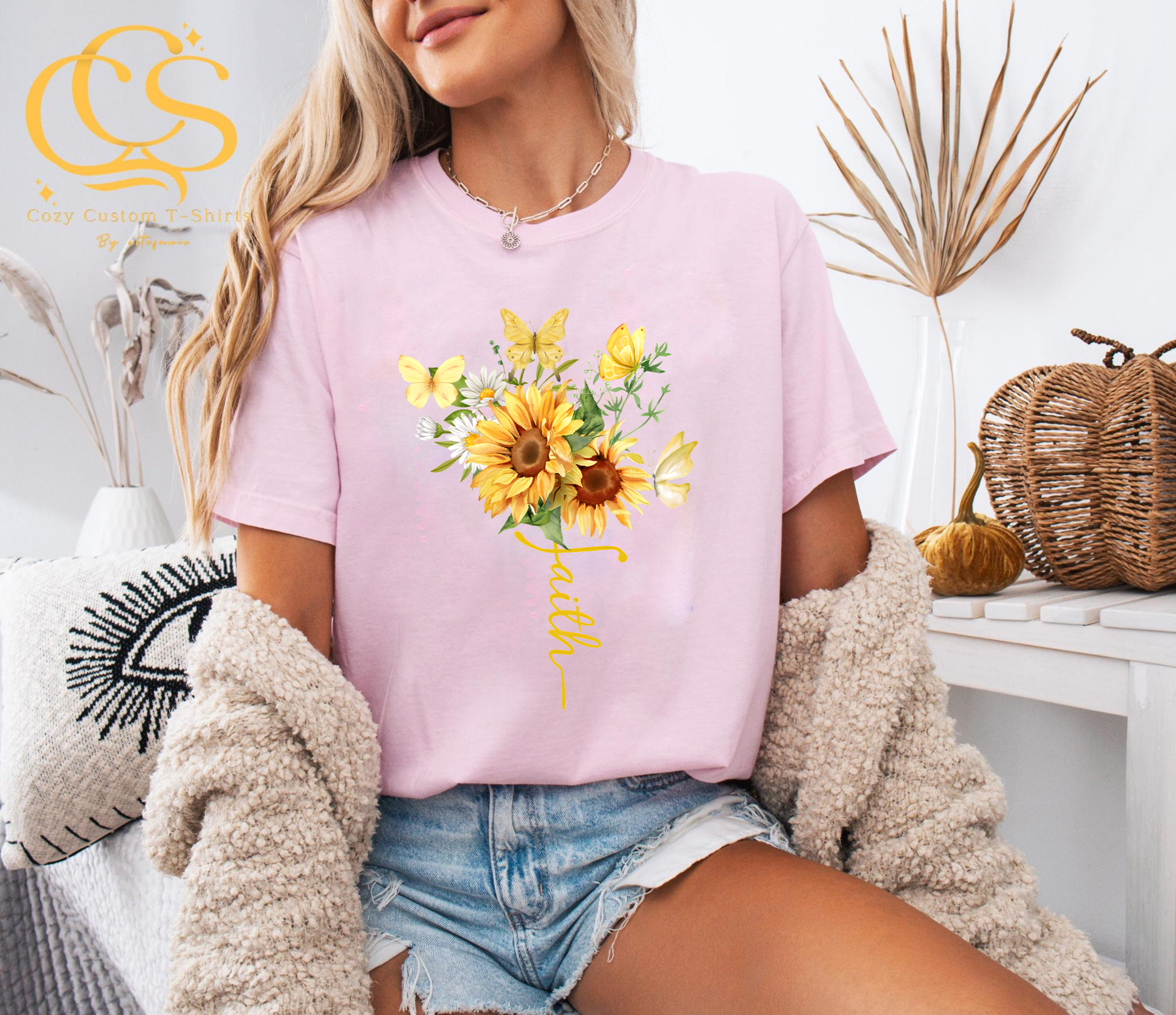Faith Sunflower Shirt, Christian Graphic Tee, Butterfly Floral T-Shirt, Religious Faith Shirt Gift, Inspirational Shirt