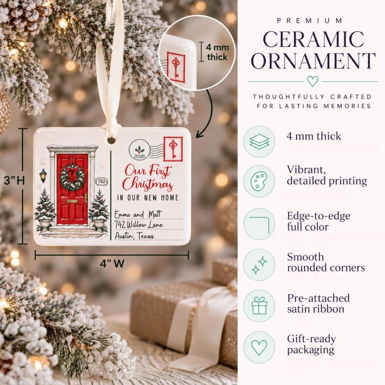 First Christmas in Our New Home Ornament 2026, Personalized New Home Address Ornament, New House Christmas Keepsake, Housewarming Gift CERAMIC03