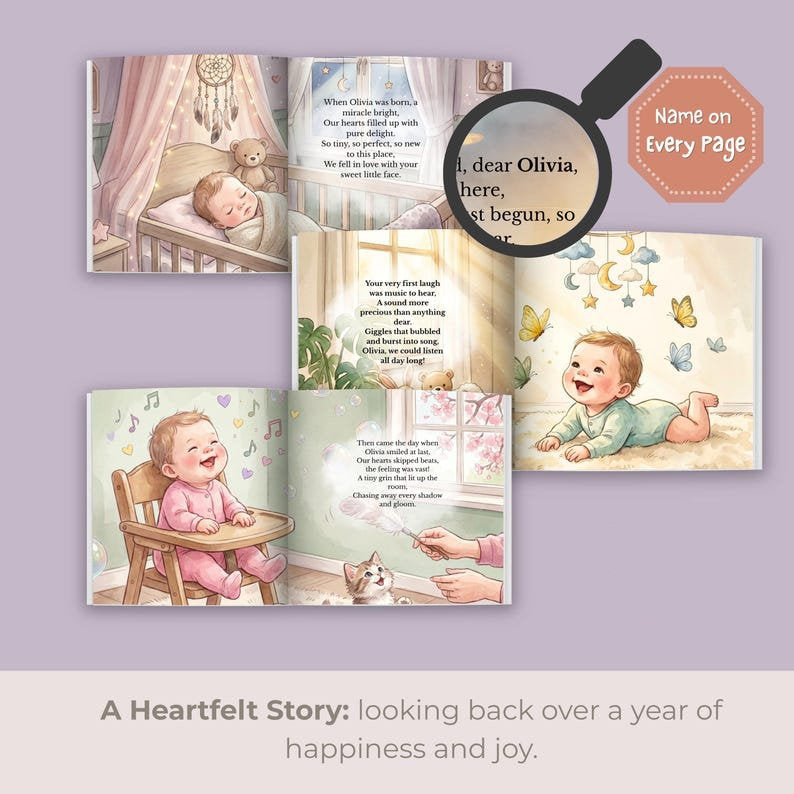 Personalized 1st Birthday Book, Custom Kid Book, First Birthday Boy Girl Toddler, Custom Name One Year Old, Baby Birthday Keepsake PBOOK04
