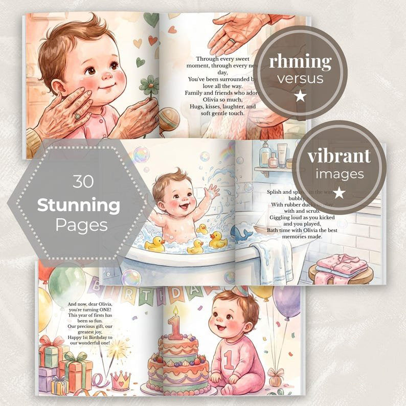 Personalized 1st Birthday Book, Custom Kid Book, First Birthday Boy Girl Toddler, Custom Name One Year Old, Baby Birthday Keepsake PBOOK04