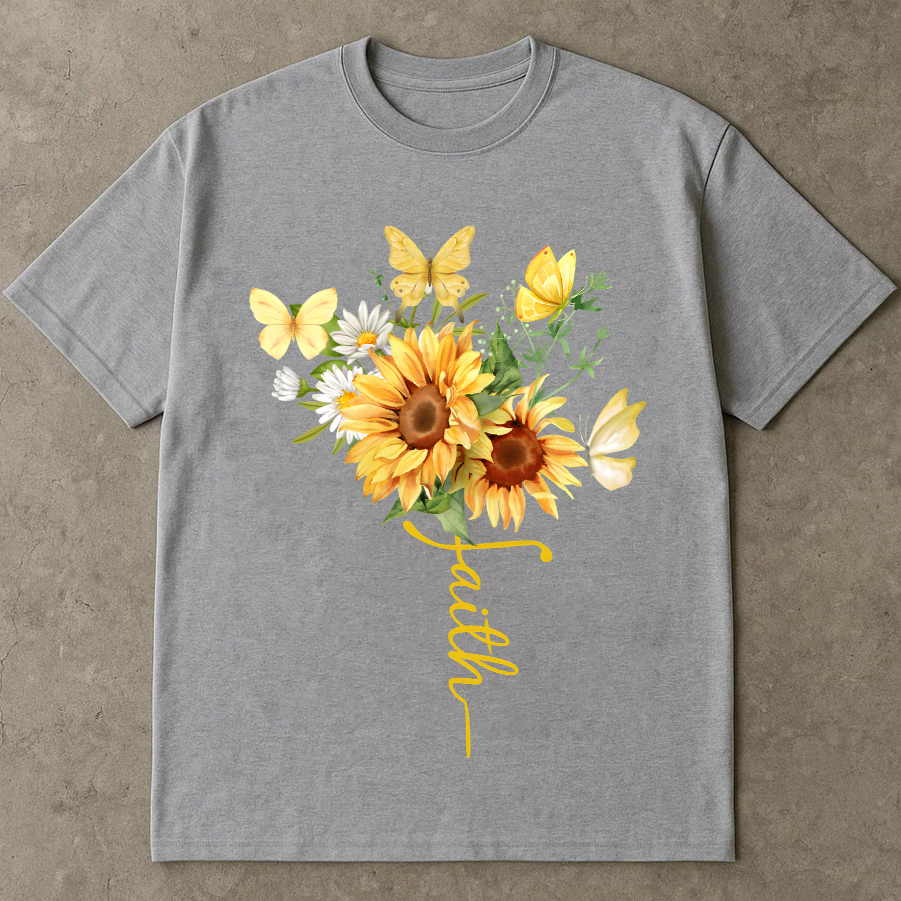 Faith Sunflower Shirt, Christian Graphic Tee, Butterfly Floral T-Shirt, Religious Faith Shirt Gift, Inspirational Shirt