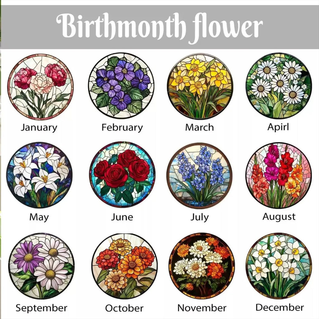 Custom Birth Flower Stained Glass Suncatcher, Custom Grandma's Garden Gift, Floral Window Decor for Home & Mother’s Day, Home Decor