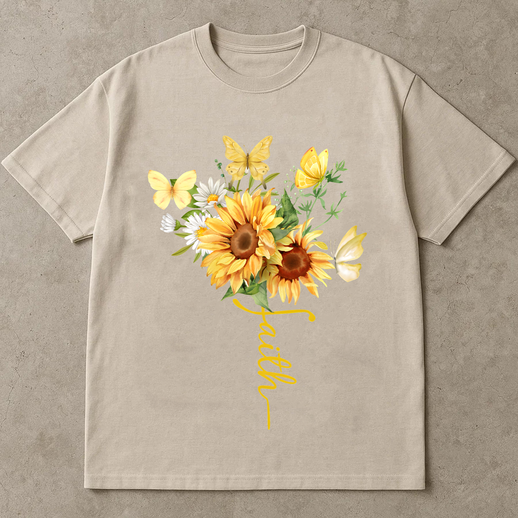Faith Sunflower Shirt, Christian Graphic Tee, Butterfly Floral T-Shirt, Religious Faith Shirt Gift, Inspirational Shirt