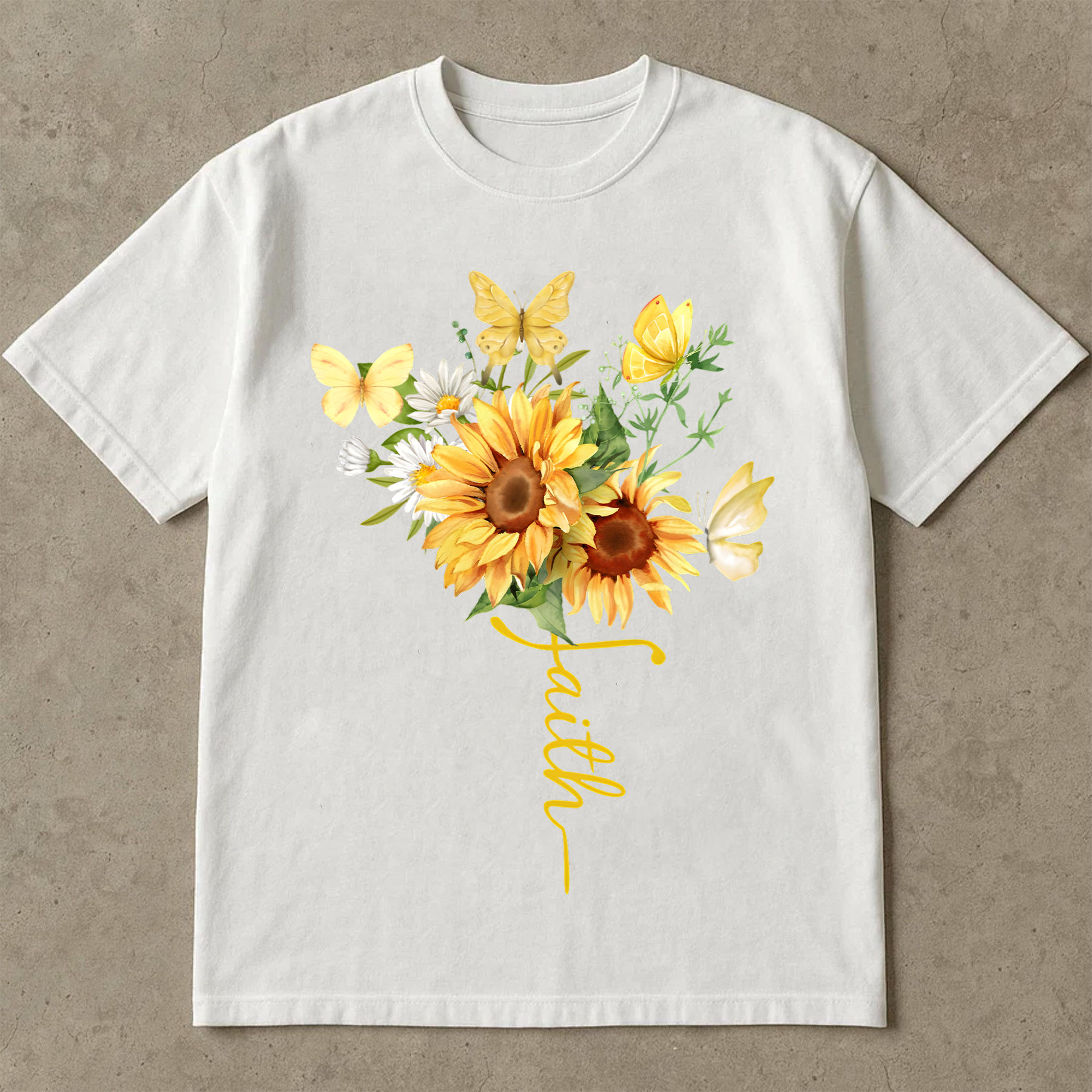 Faith Sunflower Shirt, Christian Graphic Tee, Butterfly Floral T-Shirt, Religious Faith Shirt Gift, Inspirational Shirt
