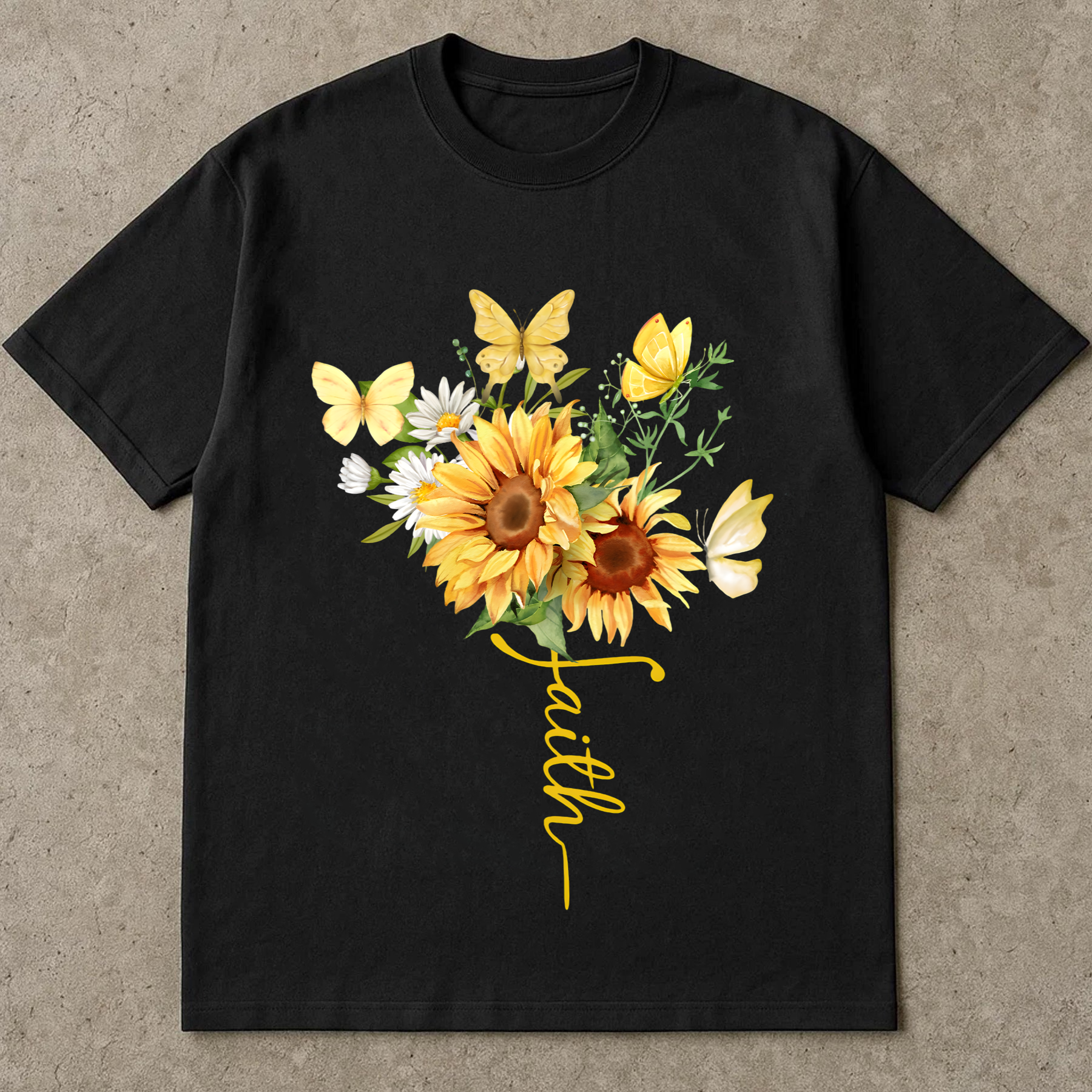 Faith Sunflower Shirt, Christian Graphic Tee, Butterfly Floral T-Shirt, Religious Faith Shirt Gift, Inspirational Shirt