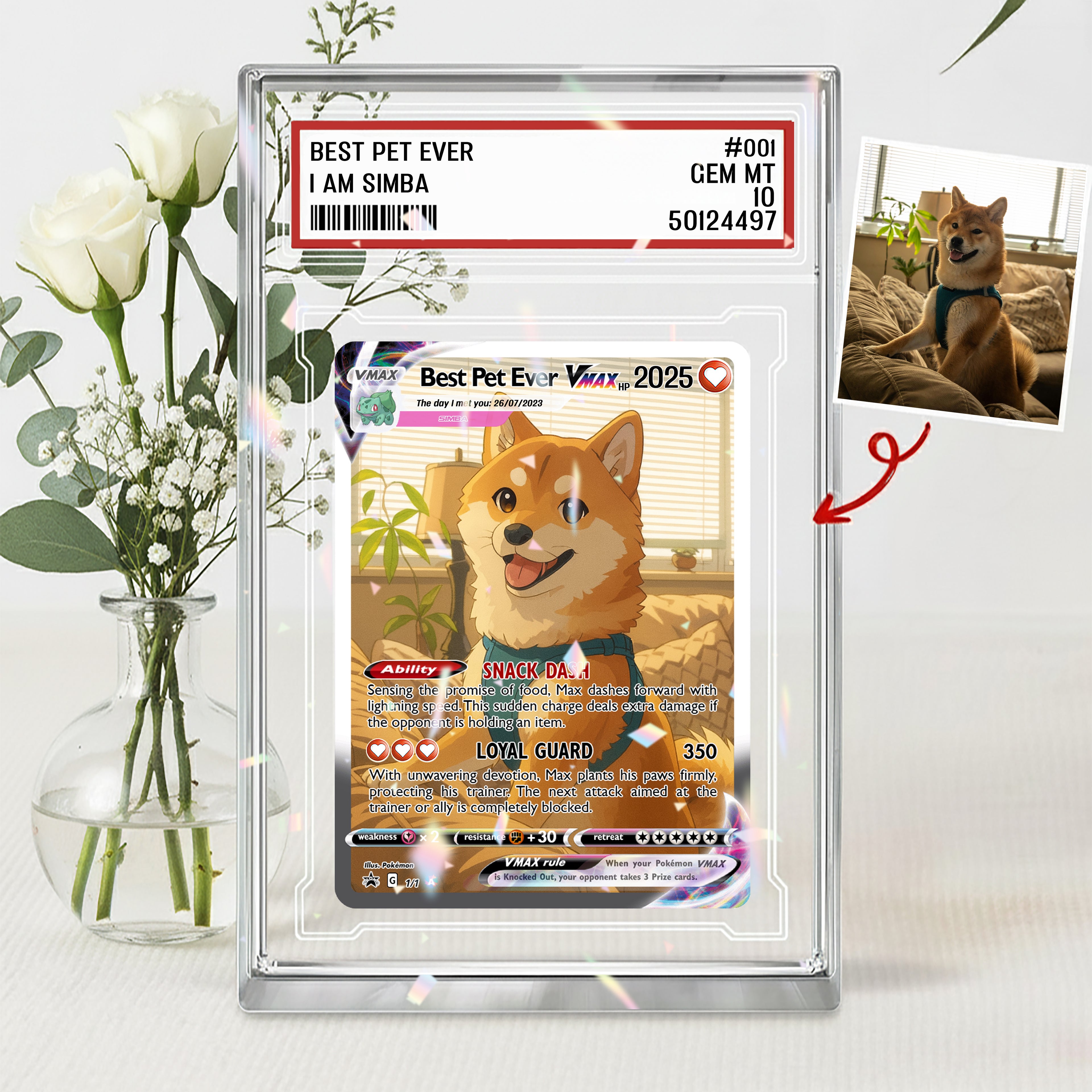 Personalized Poke Love Acrylic Card, Anime Pet Gift with Photo, Anniversary Present for Pet Lover, Valentine's Day, Anniversary Gift